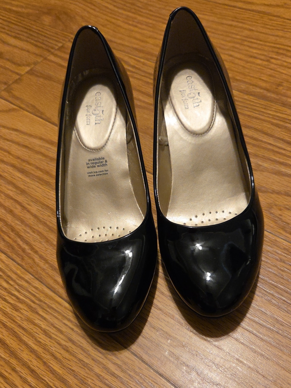 East 5th Black Patent Round-Toe Heels